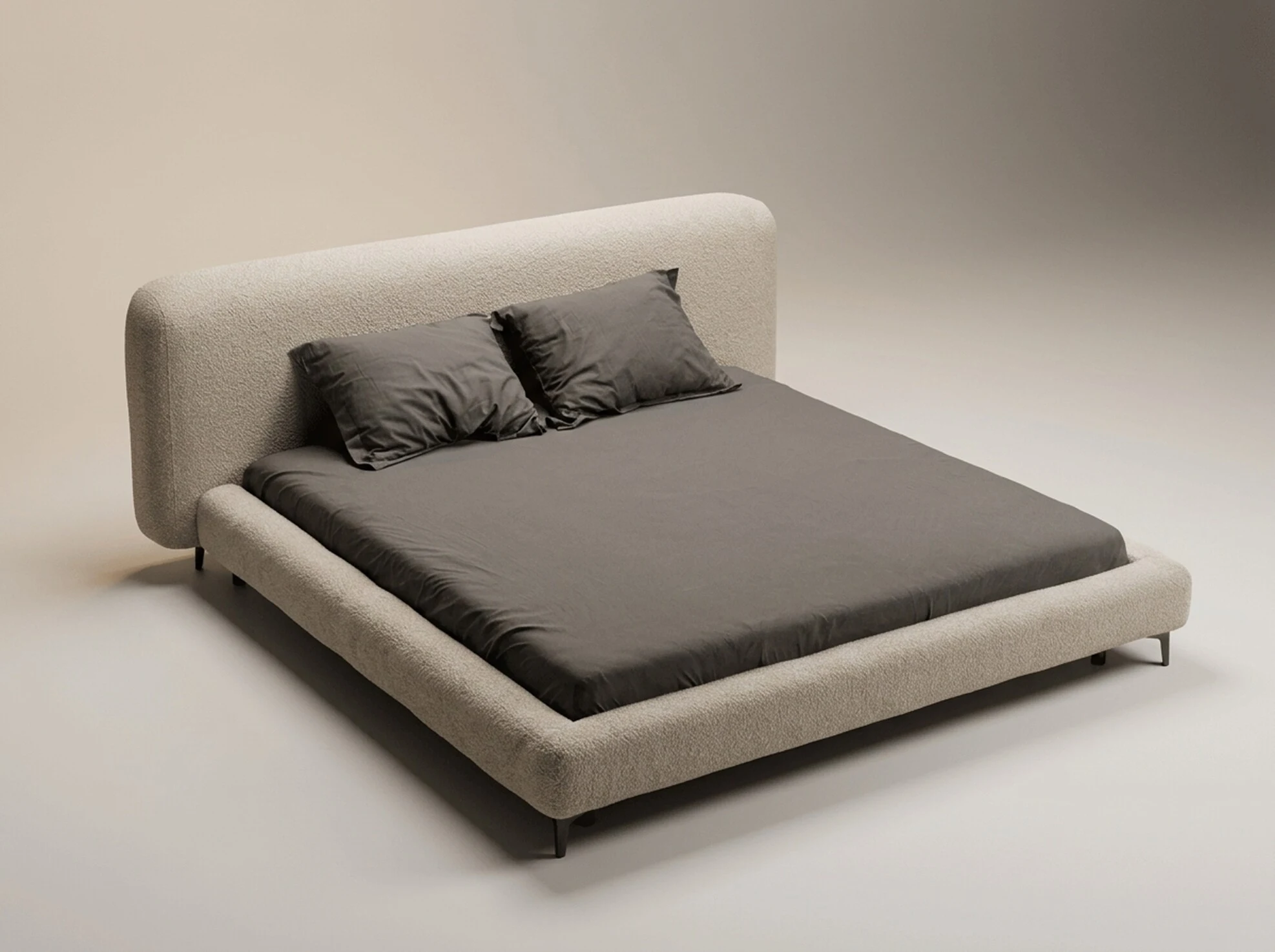 Modular two-cushion bed in rust velvet, studio render