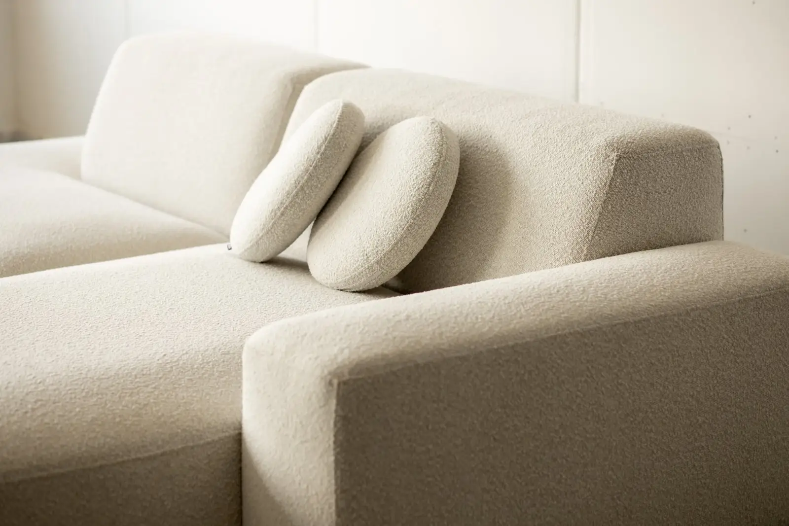 Close detail of cream boucle Kingston